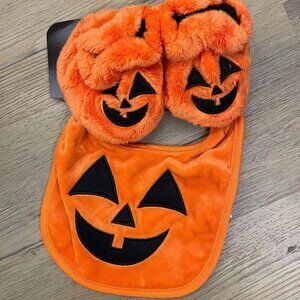Happy Halloween Baby Booties And Bib Set, Orange, Size Bib 0-12M, Booties: 0-6M
